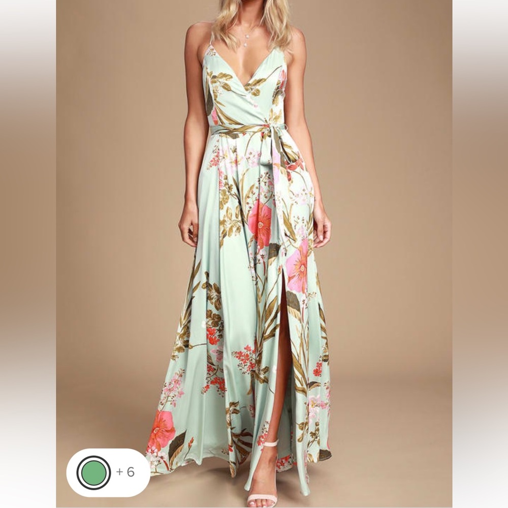 Lulus Still the One Sage Green Floral Print Satin Maxi Dress